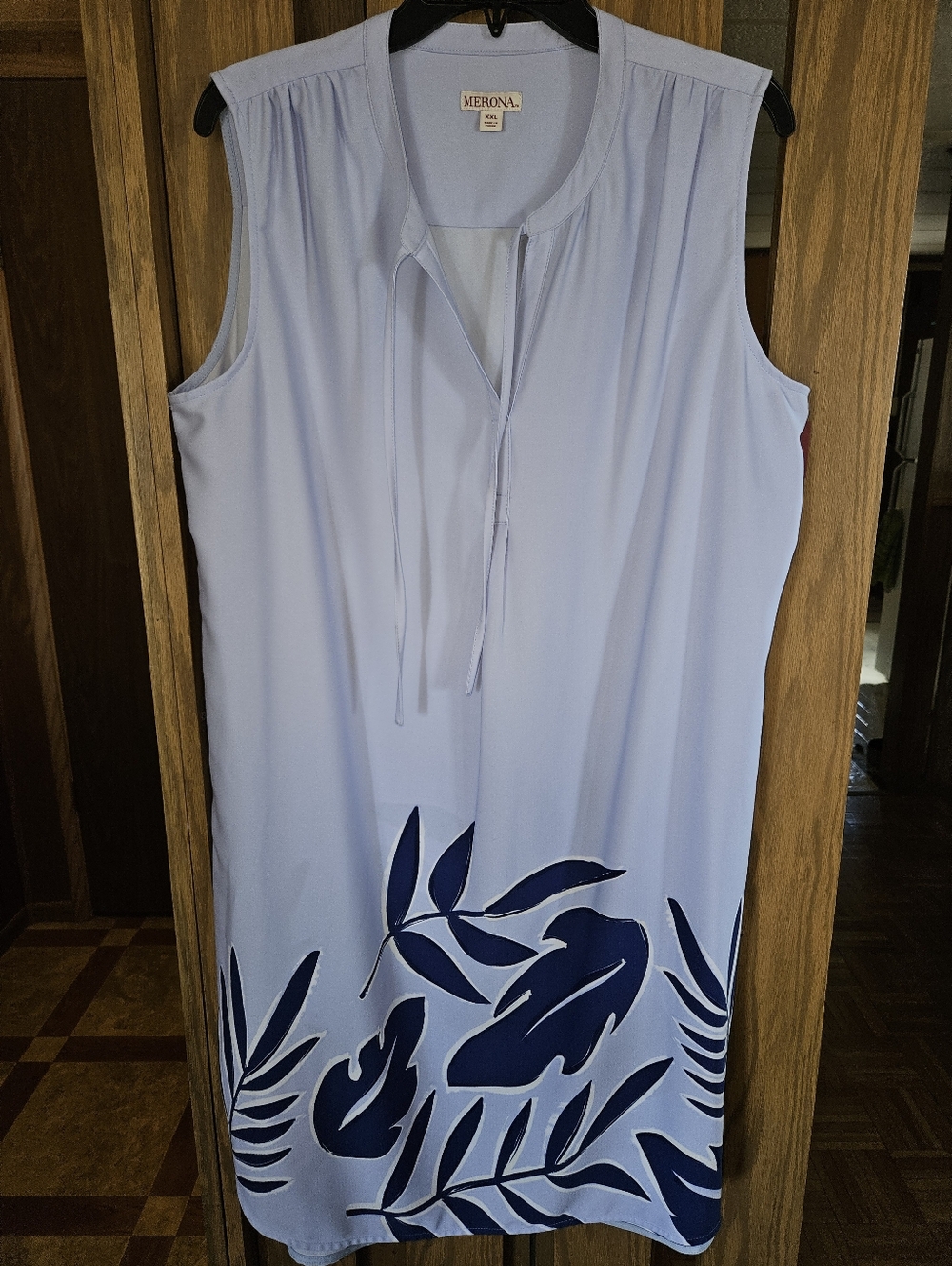 NWT Merona Sz XXL Pale Blue Sleeveless Swim Cover-Up with Navy Leaf Motif